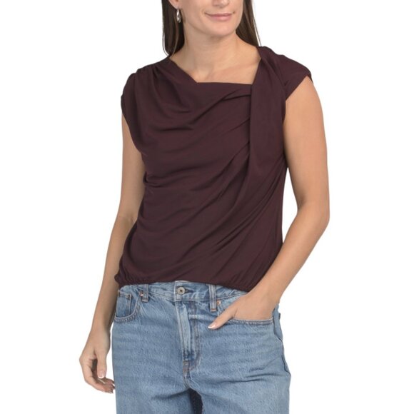 MAX STUDIO LONDON Wine Draped Shoulder Top - Picture 1 of 2